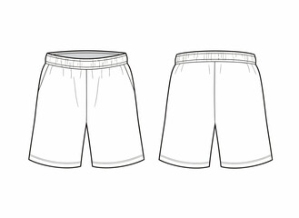Sports Shorts Design, Apparel, Fashion, Illustration, Minimalist Style, Front and Back View