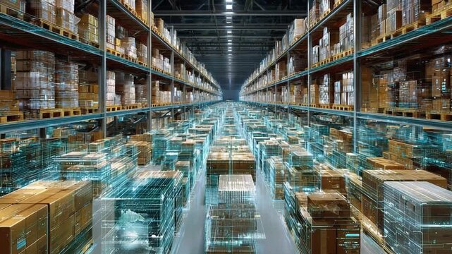Modern Warehouse Operations: A technological perspective of a vast warehouse interior, showcasing the efficient organization of goods and the cutting-edge processes driving modern logistics.