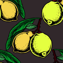 Colorful lemon branch seamless pattern.