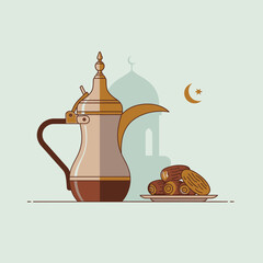 Vector Illustration of Traditional Coffee Pot with Arabic Design Elements in Modern Minimalist Style