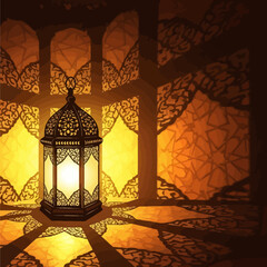 Vector Illustration of Ornate Lantern in Warm Amber and Brown Tones in Middle Eastern Style