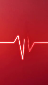 Vertical video: Cycling neon ECG waveform after one second on red gradient, indicating ECG pulses
