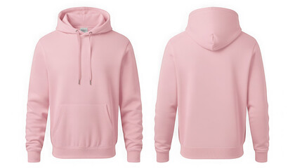 Blank light pink hoodie front and back view isolated mockup isolated on transparent background
