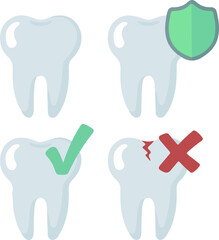 dental health tooth care icon set, flat minimal vector graphic
