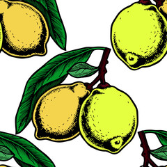 Colorful lemon branch seamless pattern.