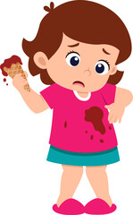 cute little kid stand and the ice cream falling to the ground