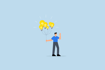 Innovation idea, smart businessman holding lightbulb idea balloons.