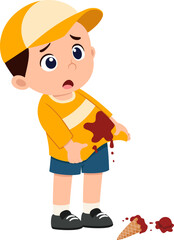 cute little kid stand and the ice cream falling to the ground