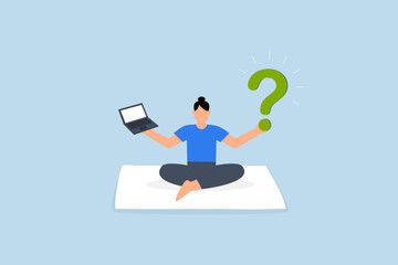 Solve problem, businesswoman lotus meditate to solve work problem.