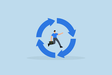 Working habit, businessman running on habit circle arrow diagram.