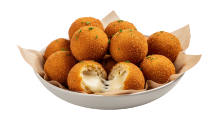 Pile of fried mozzarella balls in a bowl