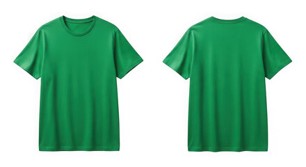 Green t-shirt front and back views mockup, plain apparel isolated isolated on transparent background