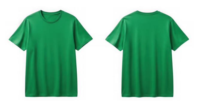 Green t-shirt front and back views mockup, plain apparel isolated isolated on transparent background