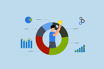 Data scientist analyze data, businessman analyze data with lightbulb.