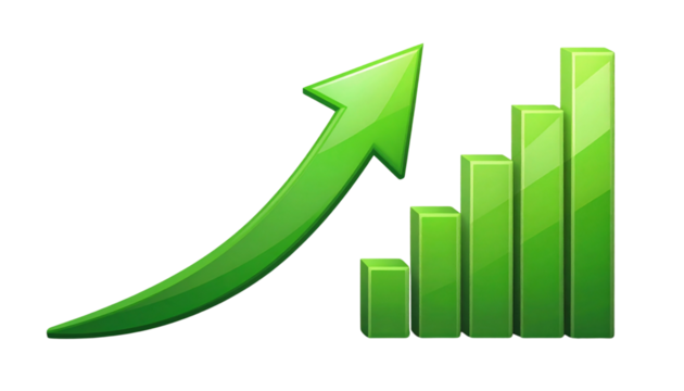  Dual green business arrow uptrend variations isolated on transparent background - Powered by Adobe