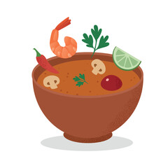 Tom Yum Soup, Asian cuisine, Thailand, vector illustration