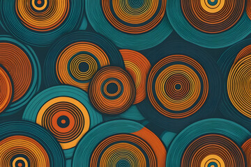 Groovy retro repeat pattern concentric circle design in warm teal and orange tones evoking vintage rhythm and playful energy