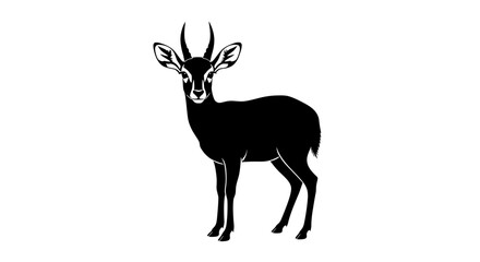 Obraz premium Black silhouette of a standing antelope with horns on white background