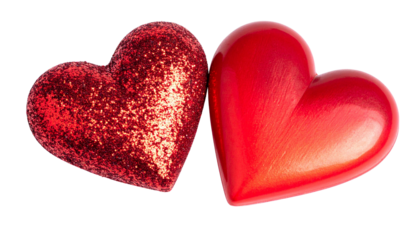 Dual glitter red heart shapes collection isolated on transparent background