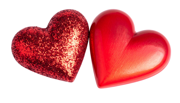 Dual glitter red heart shapes collection isolated on transparent background - Powered by Adobe