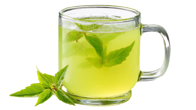 Refreshing mint lemonade in a clear glass mug, a cool and invigorating beverage perfect for a hot summer day