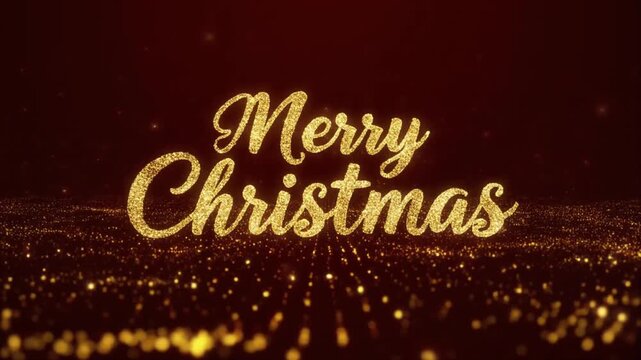 Golden Glitter Merry Christmas Text Animation, Sparkling Particles Rising from the Ground, Luxurious Holiday Loop.