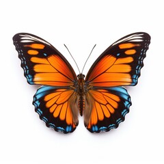 Obraz premium A vibrant orange and blue butterfly with intricate patterns, showcasing nature's beauty and diversity.