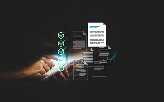 Digital Checklist and Document Management — Efficient Workflow Automation Concept, A person using a tablet to manage digital checklists and documents, symbolizing modern workflow automation.
