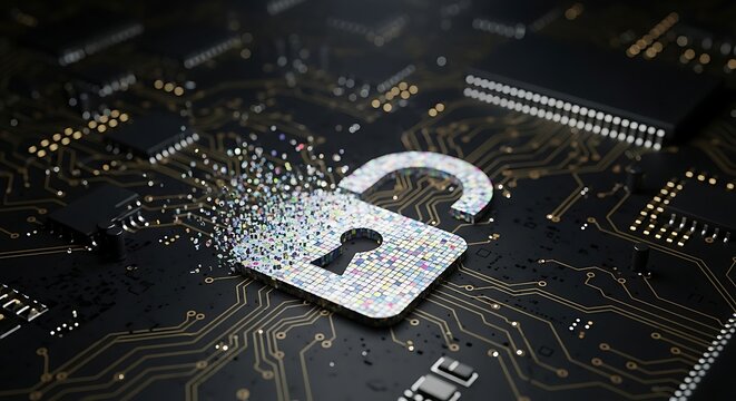 Cybersecurity Vulnerability and Data Breach Concept on Circuit Board.