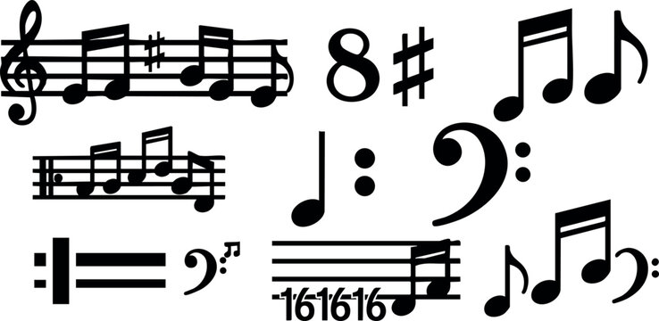 Musical notes and symbols vector collection for music theory and composition design elements