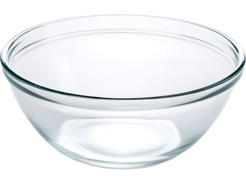 Transparent glass mixing bowl isolated on transparent background, perfect for kitchen, food, and cooking themed designs.