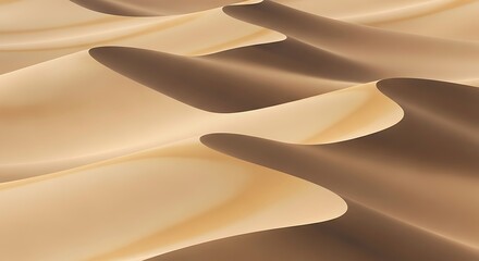 Smooth undulating sand dunes in a desert landscape with flowing light and shade isolated on white background