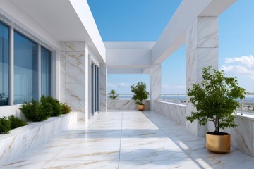 Obraz premium Modern luxury marble terrace with panoramic sky view