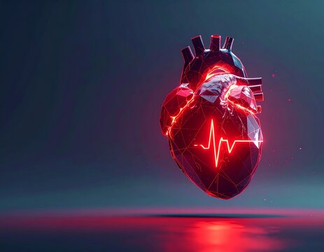 Glowing Heart with EKG: A luminous, anatomically correct heart model with an integrated EKG waveform, symbolizing vitality and the rhythm of life against a dark backdrop.