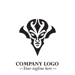 Head of Vampire Logo Symbol in Black on the White Background with Gothic Horror Vector Design