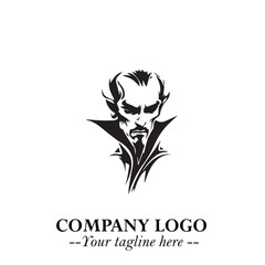 Head of Vampire Logo Symbol in Black on the White Background with Gothic Horror Vector Design