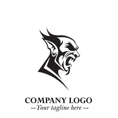 Head of Vampire Logo Symbol in Black on the White Background with Gothic Horror Vector Design