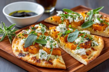 Butternut squash flatbread pizza with goat cheese and sage
