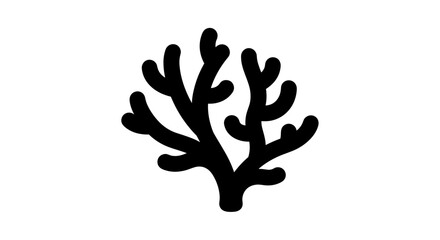 Black Silhouette of Coral Branch on White Background.