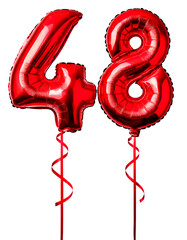 Fototapeta premium 数字の48の形の赤色の風船とリボン（Number 48 red foil balloon on white background） 