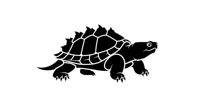 Silhouette of a Snapping Turtle on White Background.