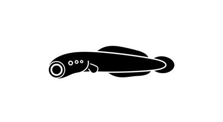 Simple black silhouette icon of an eel like fish.