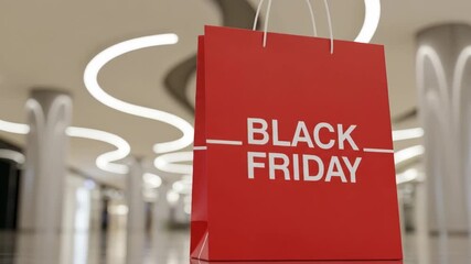 Black Friday shopping bag displayed in a modern retail environment, showcasing promotional sale event, with stylish lighting and spacious ambiance enhancing the shopping experience. High quality photo - Powered by Adobe