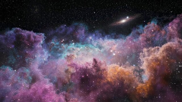 Colorful Cosmic Nebula with Distant Galaxies in Starry Space for Science Posters and Educational Design