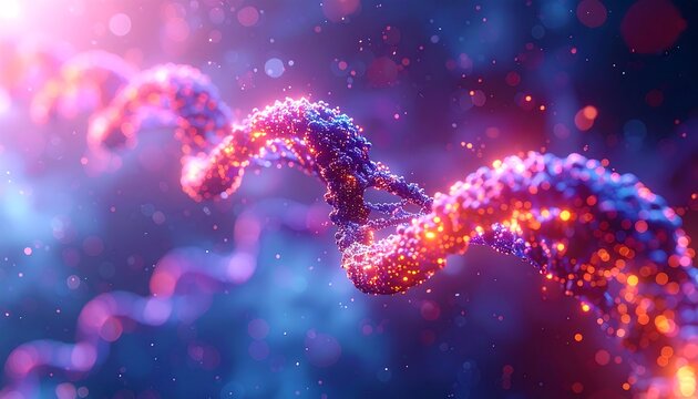 Detailed DNA strand visualization with vibrant colors and depth of field.