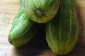 fresh green cucumber on table close up