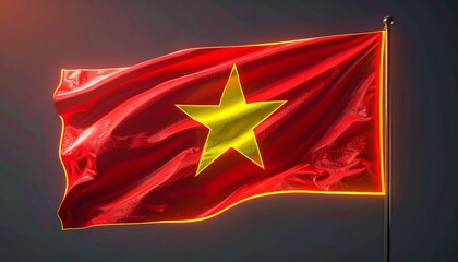 Vietnamese National Flag Waving in the Wind Symbol of Patriotism and Independence Bright Star National Pride.