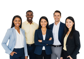 Diverse professional team posing together smiling confidently ready for success transparent background