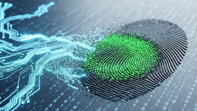 Digital Fingerprint with Circuit Pattern Showing Data Security and Technology Connection