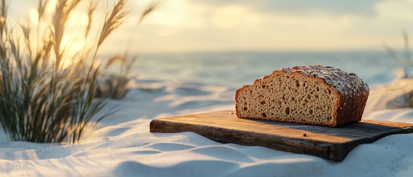 Rye bread slices on wooden board